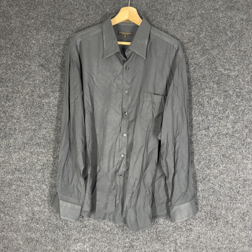 Donna Karan Shirt Men 34/35 Gray Button Up Collared Long Sleeve Pockets Regular